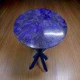 Blue Lapis Lazuli Coffee Table – Handmade Round Side Table – Luxury End Table & Mid-Century Modern Home Decor Gift Unique Handicrafts IND